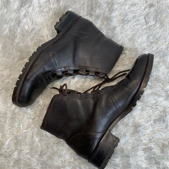 Vintage Brown Leather Boots Square Toe Sz 8 - Picture 2 of 7